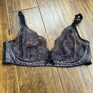 Victoria’s Secret 34D Very Sexy Unlined Plunge pink black mesh lace bra